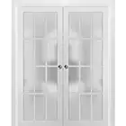 Sliding French Double Pocket Doors 60 x 80 inches Frosted Glass 12 Lites| Felicia 3312 Matte White | Kit Trims Rail Hardware | Solid Wood Interior Bedroom Sturdy Doors…