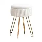 Zoopolyn Ottoman Foot Rest Velvet Vanity Round Footrest with Metal Legs Upholstered Chairs for Makeup Storage Stool for Living Room and Bedroom Beige