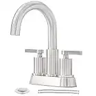 Brushed Nickel Bathroom Sink Faucet,4 Inch Centerset Bathroom Faucet,2 Handle Stainless Steel Bathroom Faucets for Sinks 3 Hole,RV Lavatory Vanity Faucet with Pop Up Drain and Supply Line KMBF004L-1