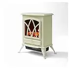 Warmlite WL46018C Stirling Portable Electric Fire Stove Heater with Realistic LED Flame Effect, Adjustable Thermostat, Overheat Protection, 2000W, Crème