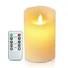 ACROSS Everlasting Flickering Flameless Candles , 3.2" D x 5" H Real Wax LED Pillar Candles Battery Operated Realistic 3D Dancing Flame Fake Candles with 10-Key Remote Control Cycling 24 Hours Timer