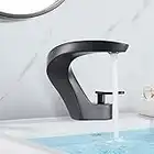 JUNSHENG Robinet lavabo salle de bain, courbe mitigeur monocommande lavabo salle de bain, robinet lavabo noir eau chaude et froide, laiton massif