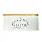 Boîte à pain pour comptoir de cuisine – Boîte à pain en carbone blanc avec couvercle en bambou – Grand raccord à pain