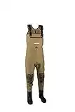 Snowbee Light Olive Classic Neoprene Cleated Sole Fly Fishing Waders – Durable and Adjustable Chest High Waders For Men and Women With Added Wear and Puncture Resistance, Size 10