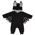 One-Piece Romper Baby Halloween Costume, Funny Bat Hoodie Outfits Set with Ear Hat as Newborn Halloween Costumes 0-18 months