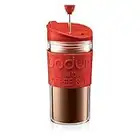 BODUM Travel French Press Coffee Maker Set with Extra Lid, Vacuum, 0.35 L/12 oz, Red