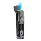 PROMISE Coupe-Vent Allume-Cigare Jet Flamme Torche briquetTriple 3 Jet Butane Rechargeable Turbo Briquet Cadeau Ensemble avec Cigare poinçon Cadeau Ensemble((Noir)