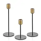 Romadedi Chandelier bougeoir Doré et Noir - Lot de 3 Métal Bougeoirs Or pour Bougies Coniques 24/20/14 cm Design Moderne Décoration Centre de Table Noel Halloween Mariage