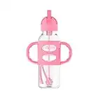 Dr. Brown’s® Milestones™ Narrow Sippy Straw Bottle with 100% Silicone Handles, 8oz/250mL, Pink, 1 Pack, 6m+