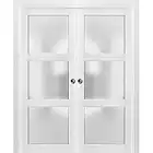 Sliding French Double Pocket Doors 48 x 80 inches Frosted Glass 3 Lites| Lucia 2552 Matte White | Kit Trims Rail Hardware | Solid Wood Interior Bedroom Sturdy Doors