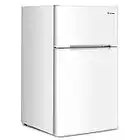 COSTWAY Compact Refrigerator, 3.2 cu ft. Unit 2-Door Mini Freezer Cooler Fridge with Reversible Door, Removable Glass Shelves, Mechanical Control, Recessed Handle for Dorm, Office, Apartment, White