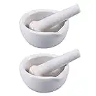 iplusmile 2 ensembles de mortier et pilon en céramique blanche Petit bol broyeur en pierre porcelaine bol de broyage pour broyeur de pilules à épices 60 mm