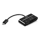 kwmobile 3in1 Adattatore Micro-USB OTG - Lettore carte Micro SD con connettore USB A per Smartphone Tablet - Hub a 3 porte con cavo Micro USB - nero