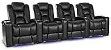 Valencia Venice Home Theater Seating | Premium Top Grain Italian 11000 Leather, Power Recliner, Power Headrest, LED Lighting (Row of 4, Black)