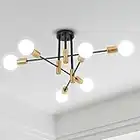 ANDAST Vintage Deckenleuchte,Gold&Schwarz Sputnik Kronleuchter Moderne,Retro Deckenlampe,6 flammig E27 Fassung Pendelleuchte Leuchten für Wohnzimmer Küche Esszimmer Schlafzimmer (ohne Leuchtmittel)