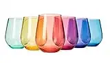 European Style Crystal, Stemless Wine Glasses, Acrylic Glasses Tritan Drinkware, Unbreakable Colored, 6 - Set - Shatterproof BPA-free plastic, Reusable, All Purpose Glassware, 15oz