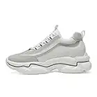 Men's Invisible Height Increasing Elevator Shoes, Lightweight Fashion Sporty Trainer Casual Walking Sneakers, 3.14 Inches Taller,White,7.5 UK