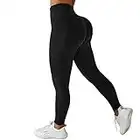 Push Up Legging de Sport Femme Anti Cellulite Pantalon Compression Taille Haute Scrunch Butt Lift Yoga Pants Fitness Gym Jogging (Noir, S)