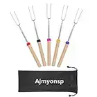 Ajmyonsp Marshmallow Roasting Sticks Smores Stick for Fire Pit - Hot Dog Campfire Skewers Mashmellow Camping 32 Inch Long Extendable Forks 5 Pack