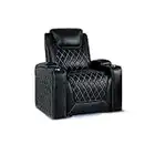 Valencia Oslo Home Theater Seating | Premium Top Grain Italian Nappa 11000 Leather, Power Recliner, Power Headrest, LED Lighting (Single Seat, Black)