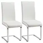 Yaheetech Dining Chairs 2pcs Modern Leather Kitchen Chairs High Back Sturdy Chrome Legs Home Kitchen Cafe Furniture White