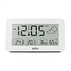 Braun Central European Time Zone (DCF) Digitale Funkwetterstation mit Innen- und Außentemperatur- und Luftfeuchtigkeitsanzeige, Prognose, LCD-Display, Modell BC13WP-DCF.