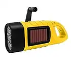 TISHOW Linterna Led Solar, Linterna de manivela con Mano Resistente al Agua, Linterna LED de Emergencia, lámparas portátiles para Acampar para Ciclismo, Montasmo con Gancho a Presión (Amarillo)