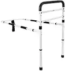 Vaunn Medical Adjustable Bed Assist Rail Handle and Hand Guard Grab Bar, Bedside Safety and Stability (Tool-Free Assembly), White/Black