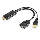 CABLEDECONN Câble HDMI vers DisplayPort DP, HDMI 3840x2160 UHD 4K 60Hz Mâle vers DisplayPort DP Femelle avec convertisseur USB pour moniteurs d'ordinateurs de Bureau 15CM