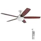 Prominence Home 80095-01 Ashby Ceiling Fan with Remote Control and Dimmable Integrated LED Light Frosted Fixture, 52" Contemporary Indoor, 5 Blades Newport Brown/Tumbleweed, Sleek Chrome