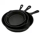 Taylor & Smyth 3 Pc Pre-Seasoned Cast Iron Pan Set Naturally Non-Stick Cast Iron Skillet Pan - Oven Stove Induction BBQ Safe Indoor/Outdoor Cooking - 6” 8” 10” Pans for Grilling Searing Frying Baking