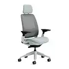 Steelcase Series 2 Silla de Oficina Ergonómica con Altura, Soporte Lumbar, Brazos y reposacabeza Ajustables, Mecanismo reclinable, Respaldo Malla Gris Transpirable y cómodo asiento Tejido Azul claro