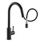 Grosofi Black Kitchen Tap, Mixer Tap for Kitchen Sink, Kitchen Taps with Pull Out Spray, 304 Stainless Steel Brushed Nickel Kitchen Faucet, Best Matte Black Kitchen Bar Sink Faucet, Single Handle