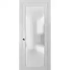 Frosted Glass Pocket Door 32 x 80 inches | Planum 2102 White Silk | Sturdy Heavy Frames Trims Pulls Track Hardware Set | Bedroom Bathroom Solid Wood Interior Slide Closet Panel