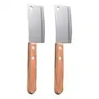 HEMOTON 2Pcs Coltello da Chef Mannaia Cinese Mini Coltello da Cucina in Acciaio Inossidabile con Manico in Legno Verdure Antiaderenti Coltello da Taglio di Manzo Pane Taglierina di