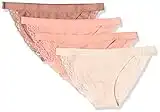 Amazon Essentials Women's Cotton and Lace Tanga Brief, Pack of 4, Salmon Pink/Brown/Light Rose, Medium