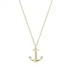 Mevecco Gold Dainty Anchor Pendant Necklace,14K Gold Plated Cute Horizontal Hammered Necklace for Women