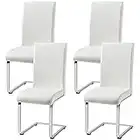 Yaheetech 4pcs White Modern Dining Chairs Kitchen Chairs Faux Leather with Chrome Legs High Back Cafe Dining Room Furniture