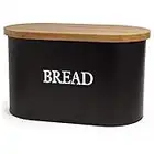 VonShef Bread Bin, Stainless Steel Bread Box with Durable Bamboo Cutting Board Lid, Extra Large Matte Black Countertop Bread Holder for Kitchen, Two Loaf Bread Storage