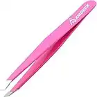 Professional Slanted Tweezer for Facial Hair Women & Men Stainless Steel Precision Tweezers for Ingrown Hair (Pink)