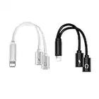 Lot de 2 Adaptateurs et Répartiteurs pour Casque iPhone, [Certifié Apple Mfi] Adaptateur iPhone Deux Ports Câble Audio Auxiliaire Compatible avec iPhone 13/12/11/SE/XR/8 pour Tous iOS (Argent + Noir)