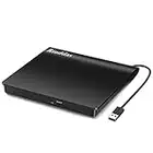 Rioddas External CD Drive USB 3.0 Portable CD DVD +/-RW Drive DVD/CD ROM Rewriter Burner Writer Compatible with Laptop Desktop PC Windows Mac Pro MacBook, black.