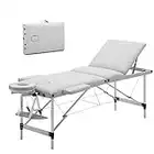 Meerveil Mobile Massageliege Klappbare Therapieliege Tragbares Massagebett Leichter Massagetisch 3 Zonen mit Höhenverstellbaren Aluminiumfüße Weiß