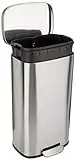 Amazon Basics 30 Liter / 7.9 Gallon Soft-Close, Smudge Resistant Trash Can with Foot Pedal - Brushed Stainless Steel, Satin Nickel Finish