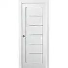 Panel Lite Pocket Door 28 x 80 with Frames | Quadro 4088 White Silk with Frosted Opaque Glass | Kit Trims Rail Hardware | Solid Wood Interior Pantry Kitchen Bedroom Sliding Closet Sturdy Doors