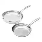 Amazon Basics 2-Piece Oven Safe, Riveted Handle Frying Pan - Silver, 8-Inch & 10-Inch