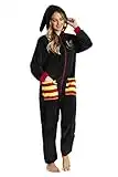 Harry Potter Jumpsuit, Overall Onesie Damen und Herren, Fleece Schlafoverall Einteiler, One Piece Hausanzug Kuschelig, Unisex Schwarz Overall für Winter (Schwarz, M)