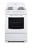 Summit Appliance RE2411W 24" Wide Electric Range in White Finish with Coil Burners, Lower Storage Compartment, Four cooking Zones, Indicator Lights, Oven Light, Backsplash and Oven Window