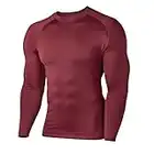 HUGE SPORTS Haut Thermique pour Homme Haut de sous Vetement à Manches Longues Doublure Thermique Hiver T-Shirt pour Ski Randonnée Course Cyclisme Rouge-Marron XL