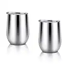 Vaso de vino con tapa aislada 2PCS,vaso de vidrio de vino de acero inoxidable de 12oz Vacío de doble pared tazas de bebida irrompibles aisladas Copa de vaso de viaje para café Cerveza de vino Copa